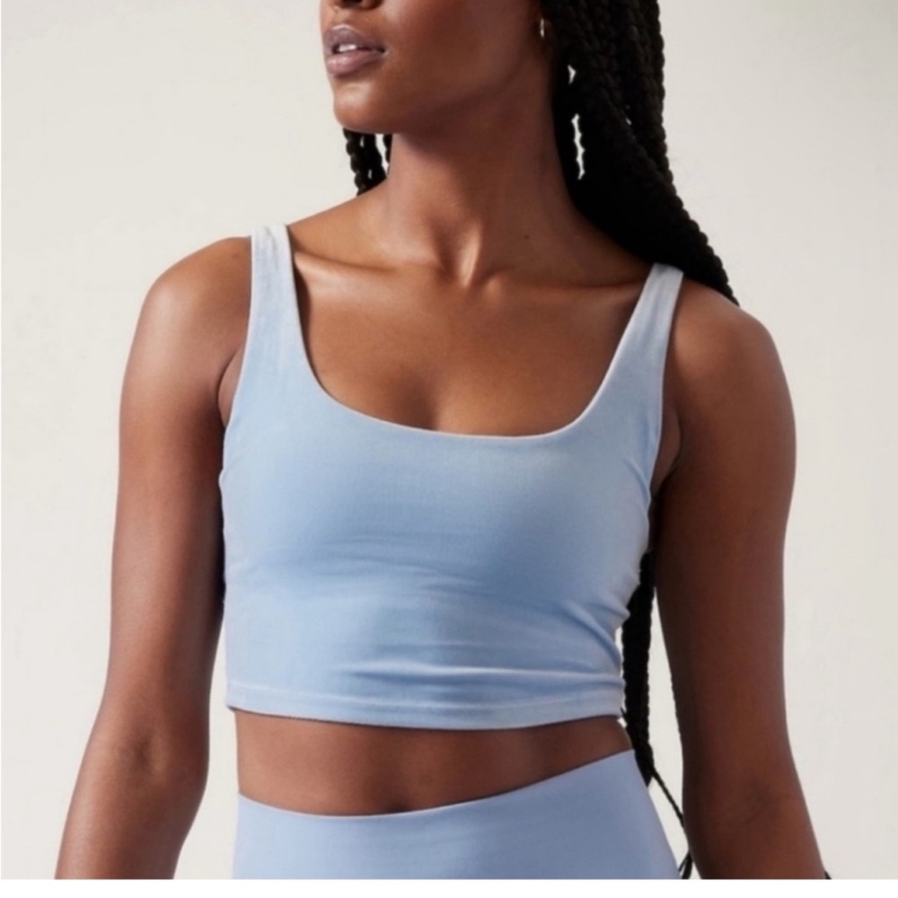 Athleta Velvet Cut Out Cropped Top Soft Blue